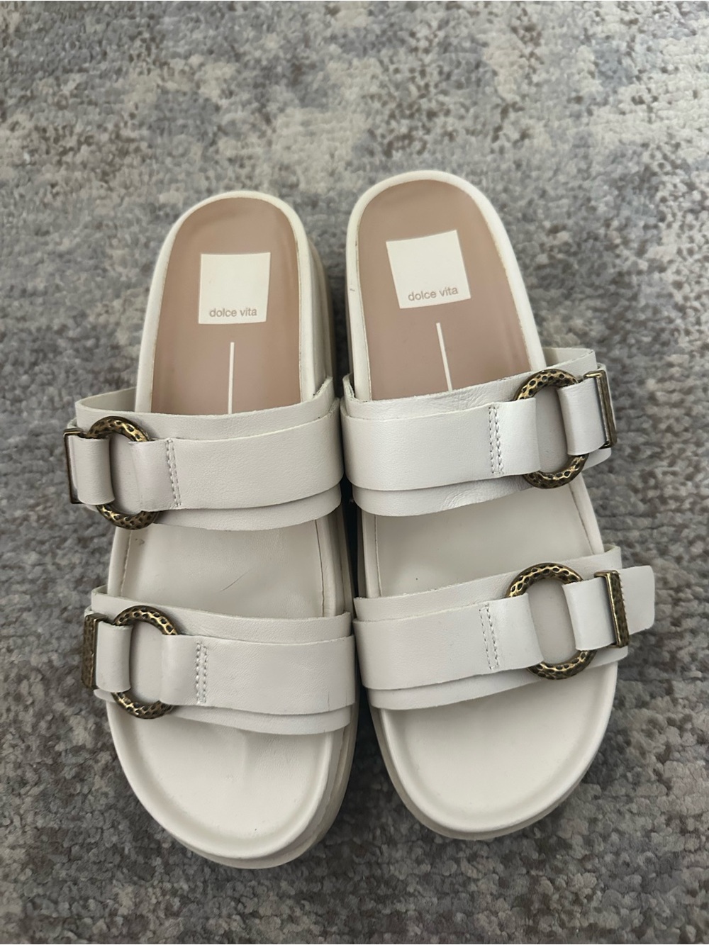 Dolce Vita Cream Leather Double-Buckle Slide Mules